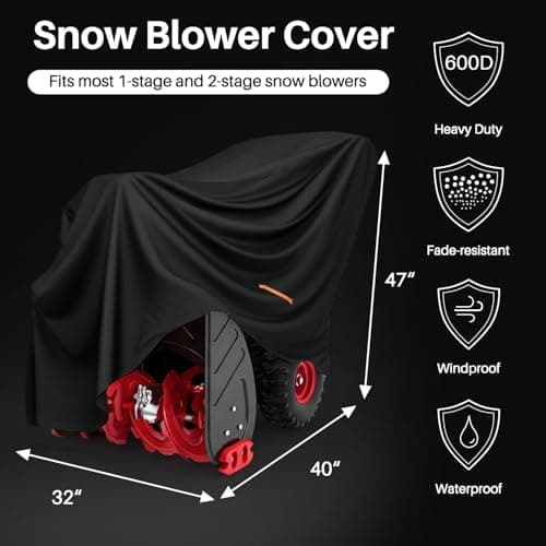 Snow Thrower Cover Waterproof Heavy Duty Oxford Snow Blower Cover with Windproof Buckles and Elastic Cord for Outdoor Electric All Weather Protection (Black, 120 x 81.5 x 101.6 cm)