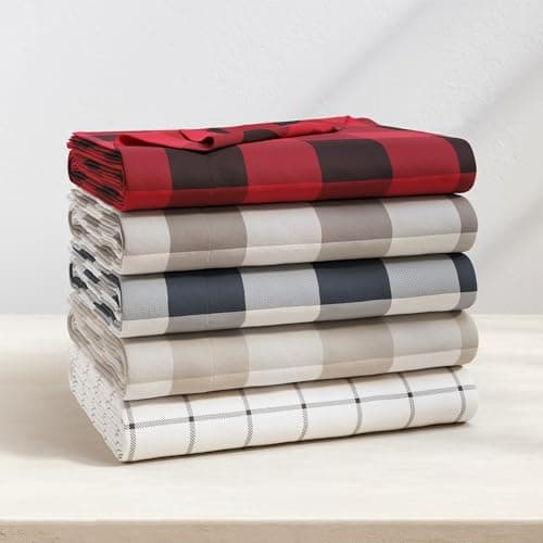 Extra Soft Buffalo Check 100% Turkish Cotton Flannel Sheet Set. Warm, Cozy, Lightweight, Luxury Winter Bed Sheets. Belle Collection (Queen, Navy) — view 5