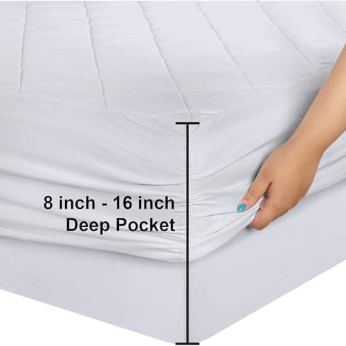 Utopia Bedding Quilted Fitted Mattress Pad, Queen Size, Elastic Fitted Mattress Topper Protector and Cover Stretches up to 16 Inches Deep, Machine Washable (White) — view 2