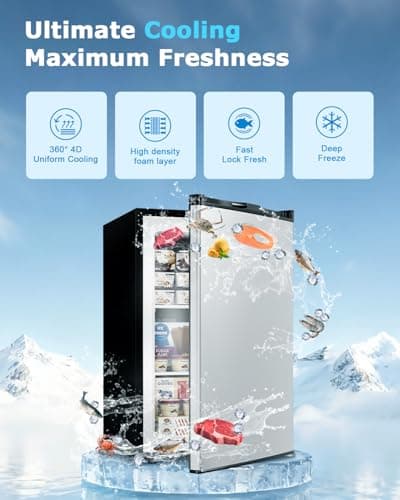 Feelfunn 3.0 Cu.ft Upright freezer - Compact Mini Freezer with 7 Adjustable Thermostat, Removable Shelves, Reversible Single Door, 360°Uniform Cooling Small freezer for Home Office Dorm, Silver — view 3