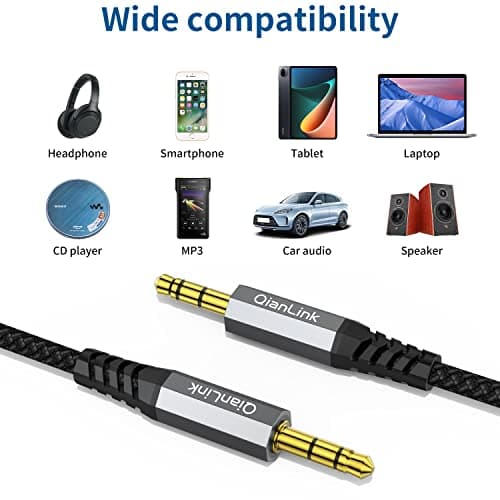 2 Pack AUX Cable,Auxiliary Cable（3.3ft/1m, Hi-Fi Sound）3.5mm TRS Auxiliary Audio Cable Nylon Braided Aux Cord Compatible with Car,Home Stereos,Speaker,iPod iPad,Headphones,Sony,Echo Dot,Beats (Grey) — view 5
