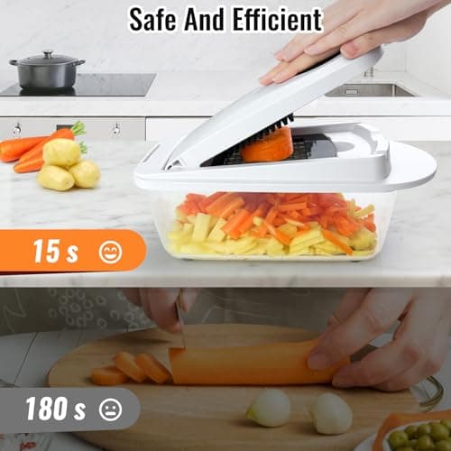 8 Blade All-in-1 Vegetable Chopper Mandoline Slicer with Container, Food Chopper, Onion Chopper, Veggie Cutter for Salad, Kitchen Gadgets Accessories Essentials, White — view 6