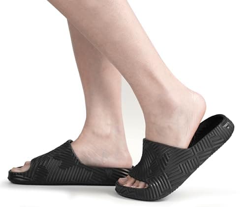 Weweya Men Women Shower Slides Non Slip Bathroom Slippers Beach Sandals Black Women Size 10.5 Men Size 9.5