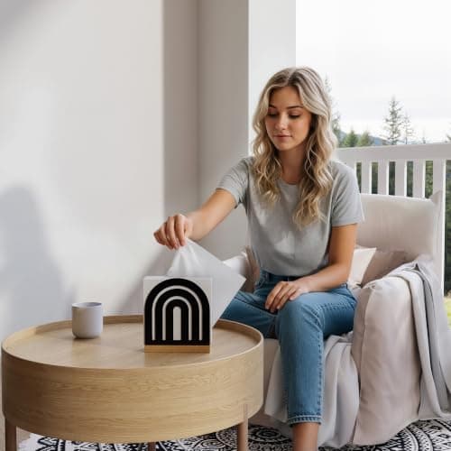 NBPUJ Metal Napkin Holder for Table with Wood Base, Matte Black Cocktail Napkin Dispenser, Compact Arch Round Frame Decorative Holder for Kitchen Countertop, Dining Table, Restaurant, Home. — view 7