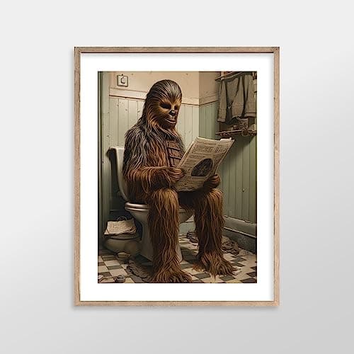 Star Wars Bathroom Décor Art Print - Premium Giclee Fine Art Print - Aesthetic Modern Vintage Painting Style Darth Vader Stormtrooper Yoda Print Poster for Bathroom Wall Decor, Ready to Frame