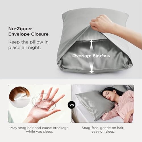 Bedsure Satin Pillow Cases Queen - Similar to Silk Pillowcase 2 Pack Grey — view 4