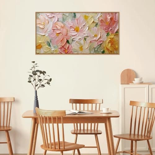 CHDITB Floral Wall Art, 20" X40” Large Watercolor Flower Textured Oil Painting, Modern Wildflower Wall Decor, Framed Canvas Flowers Artwork for Living Room Bedroom Office Girl Room Decoration — view 3