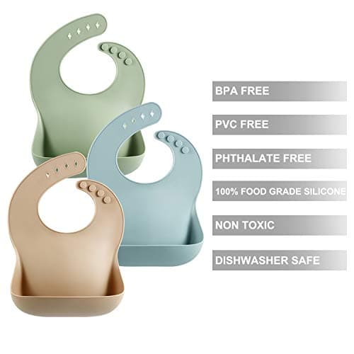 PandaEar Set of 3 Cute Silicone Baby Bibs for Babies & Toddlers (10-72 Months) Waterproof, Soft, Unisex, Non Messy (Brown/Blue/Green) — view 5