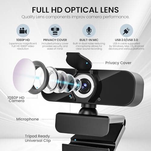PASDFG 1080P Full Webcam with Microphone, Privacy & Safety Protection, USB HD Computer Web Camera, Plug and Play, for Laptop, Teams, Desktop, Conferencing and Video Calling, 2026 Version(Black) — view 5