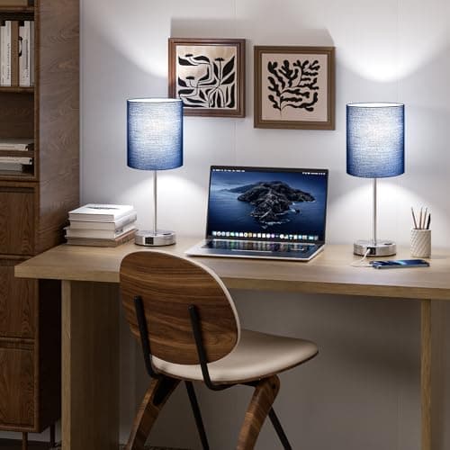 Blue Touch Lamps for Nightstand Set of 2 - Bedside Table Lamp for Bedroom with Dual USB Ports & AC Outlet, 3-Way Dimmable Lamps for Living Room Boys Room, Night Light with 5000K Daylight Bulbs — view 6