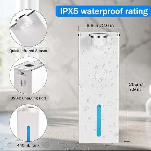 2 Pack Automatic Liquid Soap Dispenser Touchless, USB Rechargeable Smart Hand Soap Dispenser, 4-Level Adjustable, 14.88oz/440mL Wall Mount for Bathroom Kitchen Dish Soap-White+Black — view 3