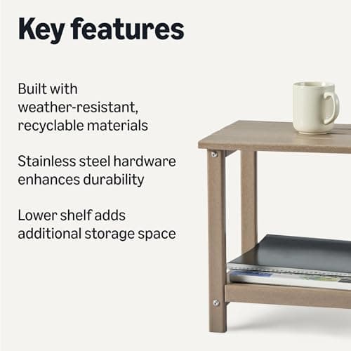 Amazon Basics Outdoor Side Table, 42cm x 32cm x 42cm, Wood-Like Brown, 1-Pack — view 3