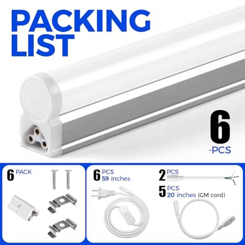 (6 Pack) Barrina T5 LED Shop Light Plug and Play, 4FT, 2200lm, 4000K (Daylight Glow), 20W, Utility Shop Light, Ceiling and Under Cabinet Light — view 7