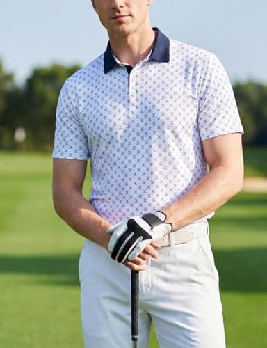 JHMORP Men's Golf Shirts Short Sleeve Polo Shirt Moisture Wicking Quick Dry Performance Sports T-Shirts (White Golf Clubs,CA L) — view 2