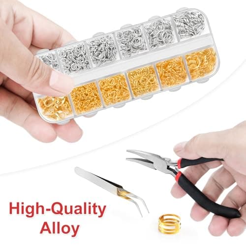 Qulltk 1200 Pcs Jump Rings for Jewelry Making Supplies, Necklace Repair Kit with Plier, Tweezer, Lobster Claw Clasps, Open Rings for Crafts & Keychains (1200Pcs Silver and Gold) — view 2