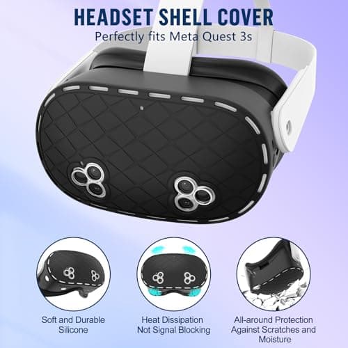 Silicone Cover Set Compatible with Meta/Oculus Quest 3s Accessories, Silicone Face Cover, Controller Grip Cover, VR Shell Cover, Protective Lens Cover, Camera Lens Protector, Skin for Quest 3s (Black)