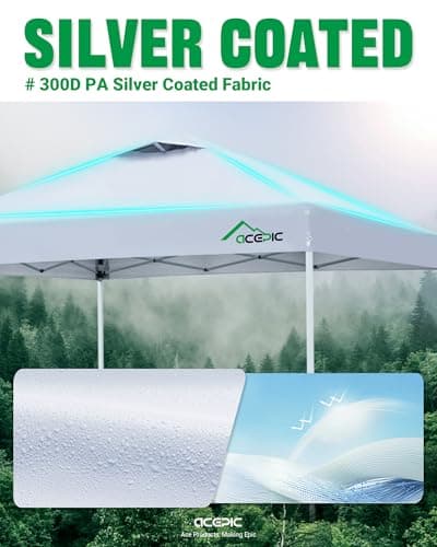 Acepic 10x10 Pop Up Canopy Tent with 300D Silver-Coating Top,Easy Setup Canopy Tent Instant Portable Shelter with 1-Button Push and Wheel Carry Bag, 8 Stakes and 4 Canopy Weights (White, 10 * 10 S) — view 3