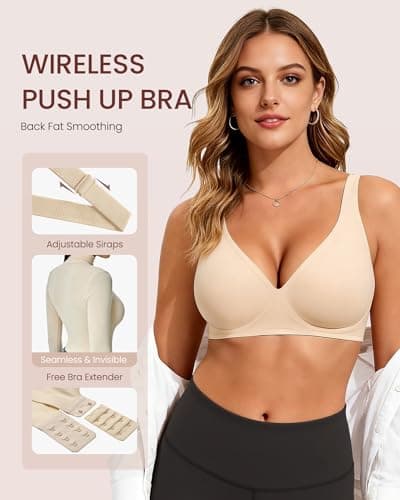 Vinfact Jelly Wireless Bras for Women Seamless Deep V Bralette No Underwire Support Comfortable T-Shirt Bra Black Nude White M — view 5