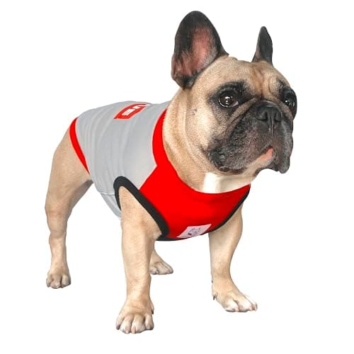 iChoue French Bulldog Summer Cooling Shirt for Dogs UV Sun Protection Vest Sleeveless Stretchy Tank Top English Pug Grey Red - Large