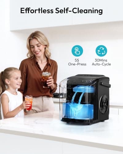 EUHOMY Countertop Ice Maker Machine with Handle, 26.5lbs Per Day, 9 Ice Cubes Ready in 6 Mins, Auto-Cleaning Portable Ice Maker with Basket and Scoop, for Home/Kitchen/Camping/RV (Black) — view 5