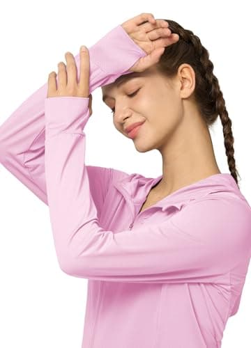 Willit Women's UV Shirts UPF 50+ Long Sleeve Sun Protection Jacket Hooded SPF Shirts with Pockets Pink 3XL — view 4