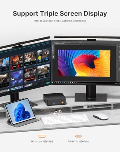 C5 Mini PC 11 Pro, Ryzen 5 3500U, 8GB DDR4 256GB NVMe SSD, Triple 4K Display Mini Computer, Dual HDMI & Full Function USB-C, Small Desktop PC with WiFi, Bluetooth, Gigabit Ethernet for Home Office — view 5
