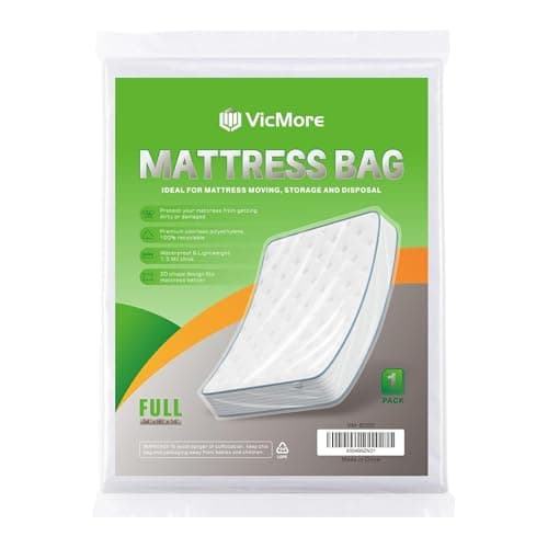 VICMORE Full Mattress Bag for Moving, Storage & Disposal – Heavy-Duty Plastic Mattress Cover, Tear-Resistant, Dustproof, Reusable (Fits Full/Double Size Beds)