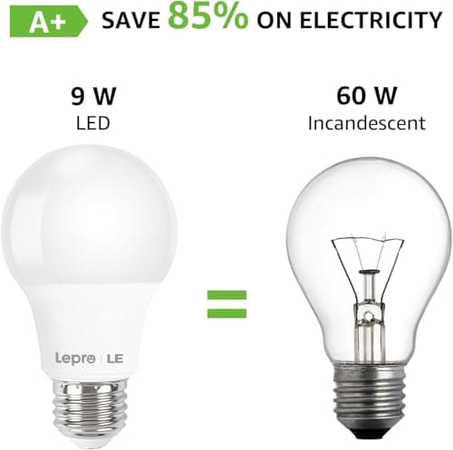 Lepro LED Light Bulbs, 2700K Soft Warm White LED Bulb 60W Equivalent, Non-Dimmable, A19 E26 Standard Medium Base, 10000 Hour Lifetime, UL Listed, 9 Watt, 5 Packs — view 3