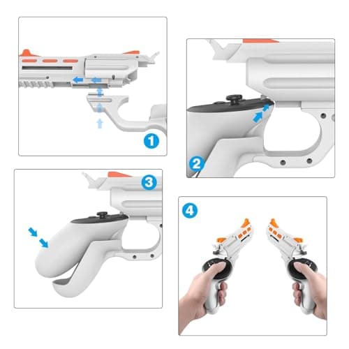 Tyasoleil Handle VR Accessories for Meta Quest 2 & 3, Humanized Gun Stock for Oculus Quest 2 & 3, Weighted Controller Grips, Better FPS Vivid FPS Gaming Experience, Gift for Xmas (Orange & White) — view 3