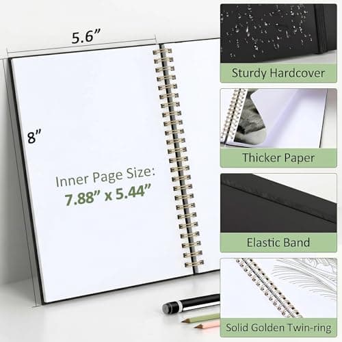 Forvencer 2 Pack Blank Spiral Notebook, 8"x 5.6"Hardcover Sketch Book