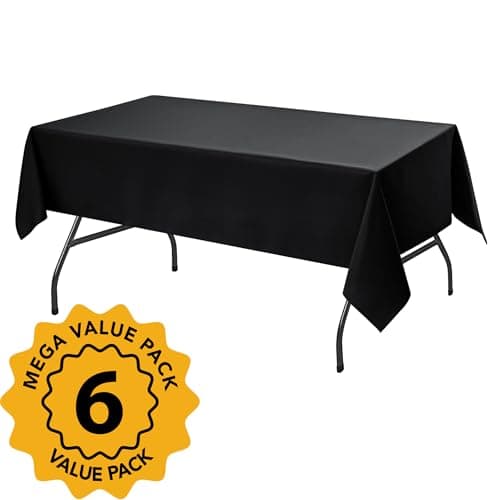 Dailyset 6-Pack Black Tablecloths for Rectangle Tables, 60 x 102 Inches, Stain-Resistant Polyester Fabric for 6 Foot Tables - Washable Table Covers for Weddings, Banquets, Birthday, Parties, Events