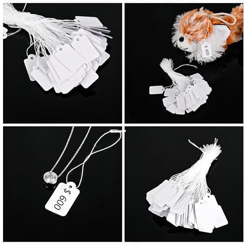 Tags with String, 500 Pieces Price with String Attached,35x45mm, Kraft Paper Hanging String Display Tags for Pricing Gift Jewelry Clothing Yard Sale Products Shoes Teabags DIY Crafts(White) — view 3