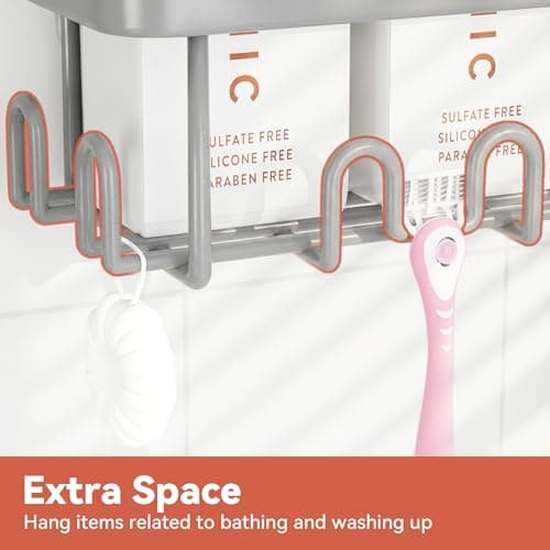 YASONIC Shower Caddy Adhesive, 100% Rustproof Shower Organizer, Large Capacity Shower Shelves for Inside Shower, No Drill Shower Storage for Home (2 Pack Grey) — view 2