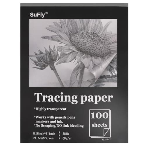 Tracing Paper 8.5x11 inch, 100 Sheets Transparent Vellum Paper for Tracing Pads, 38lb/60gsm Translucent Tracing Paper for Pencil, Marker and Ink，Trace Images, Sketch, Preliminary Drawing, Overlays.