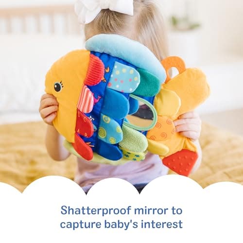 Melissa & Doug K’s Kids, Flip Fish Stuffed Animal, Soft Baby Book, Multi-Textured Squeaking & Crinkling Infant Sensory Toys for Babies with Baby Mirror, Tummy Time Toys for Infants Ages 0–9 Months — view 6