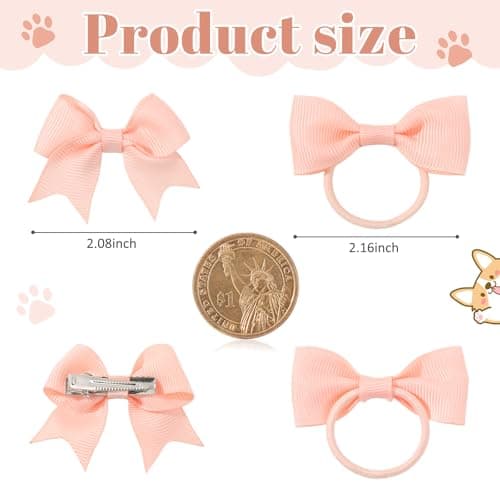 40PCS 2Inch Puppy Dog Hair Bows with Clips & Rubber Bands, Small Pet Grooming Hair Accessories, Cute Puppy Hair Clips for Small Dogs Cats, Mixed Colors