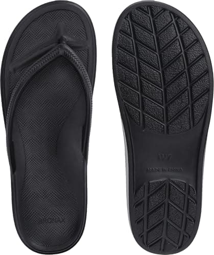 BRONAX Women's Arch Support Flip Flops Thong Sandals Size 8 Rubber Chanclas para Mujer Plantar Fasciitis Relief Beach Pool Flat Slides Orthotic Female Black — view 2