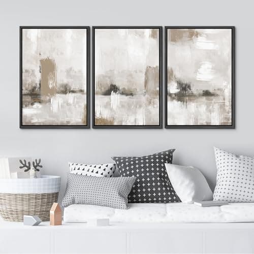 SIGNFORD Framed Canvas Print Wall Art Set Pastel Grunge Paint Stroke Collage Abstract Shapes Illustration Modern Art Decorative Nordic Minimal Zen for Living Room, Bedroom, Office - 16"x24"x3 Black — view 2