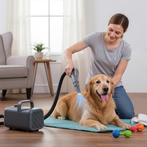 KMFurnila Dog Hair Dryer, Low Noise Pet Dryer for Cats, 1550W High Velocity Pet Blow with Heater for Grooming, Dogs Other Animals Hair Trimmer, Grey — view 6