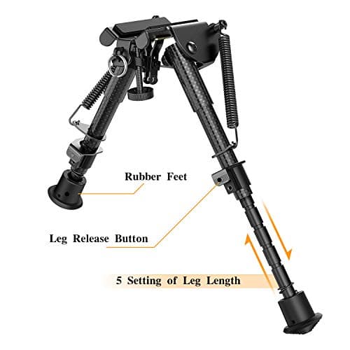 Feyachi Carbon Fiber Tactical Rifle Bipod 6"-9" Adjustable with Picatinny/Mlock Adapter — view 2
