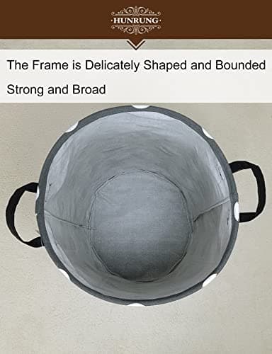 HUNRUNG Round Fabric Collapsible Storage Basket with Handles, Grey Baseball — view 4