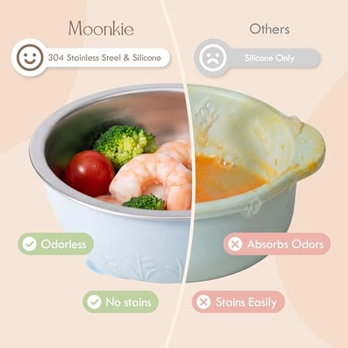 Moonkie Baby Bowls with Suction, Stainless Steel & Silicone Toddler Bowls with Lids, Seamless One-Piece Design Silicone Bowls for Babies 4 Months+, 13oz, BPA-Free, Lead-Free, Dishwasher Safe, 2 Pack — view 5
