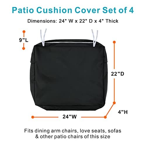 NettyPro Outdoor Cushion Slipcovers Waterproof 4 Pack Patio Chair Seat Cushion Covers with Zipper and Tie, 24 x 22 x 4 Inch, Replacement Cover Only, Black — view 4