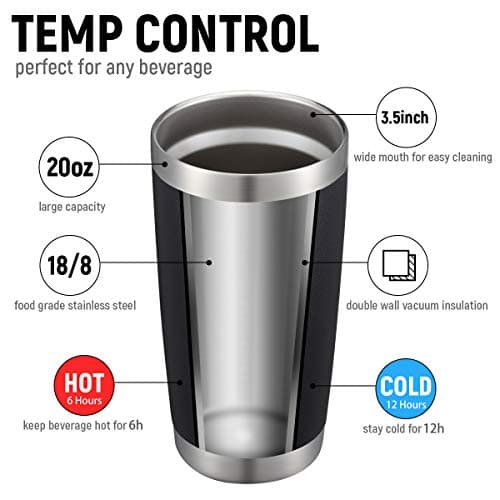 COMOOO 20oz Black Tumbler 4 Pack Stainless Steel Insulated Travel Mug with Lid and Straw Vacuum Double Wall Coffee Cup for Hot Beverage and Cold Drinks(Black, 4 Pack)