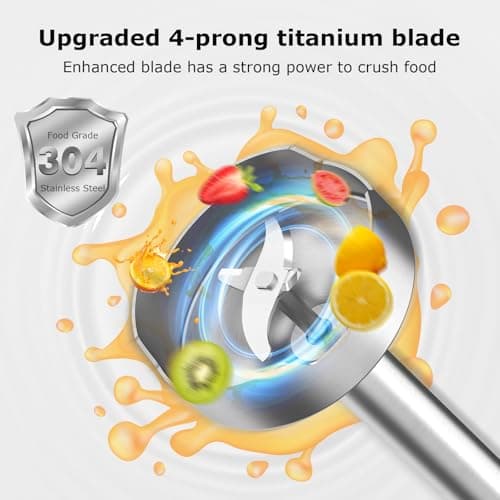 Bonsenkitchen Hand Blender, Immersion Blender with 2 Mixing Speed, Electric Handheld Mixer Portable Stick Mixer with Stainless Steel Blades for Soup, Smoothie, Puree, Baby Food — view 3