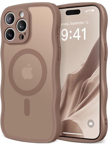 CAPRARO Cute for iPhone 15 Pro Max Case, Compatible with MagSafe, [Curly Wave Edge] [Full Camera Protection] [14 FT Drop Protection] Magnetic Phone Case for 15 Pro Max 6.7 Inch, Brown