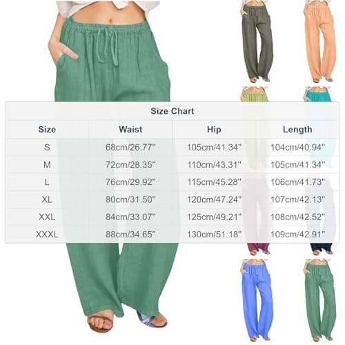Cotton Linen Pants for Women Summer Drawstring Wide Leg Trousers High Waist Casual Palazzo Pants with Pockets — view 2