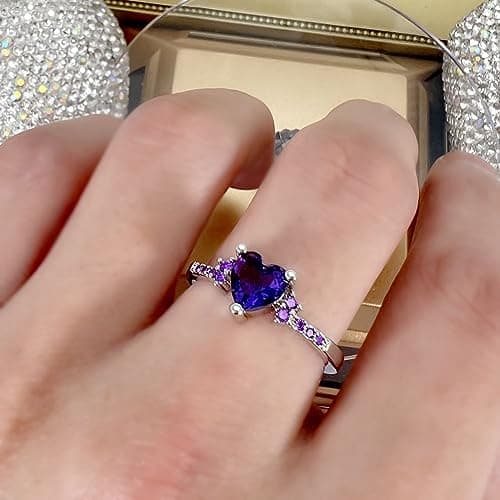 Viyuroyk 925 sterling silver Purple Zircon heart ring Wedding ring Engagement ring Cubic Zirconia Diamond Rings Clothing, Shoes & Jewelry Women Jewelry Rings Statement (US Code 8) — view 2