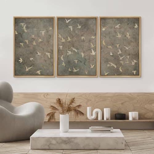 SIGNWIN Framed Canvas Print Wall Art Set Abstract Golden Birds in Flight Illustrations Modern Art Decorative Rustic Calm/Zen for Living Room, Bedroom, Office - 24"x36"x3 Natural — view 3