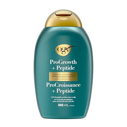 OGX® ProGrowth + Peptide Clarifying Shampoo, Gentle Exfoliating Scalp Shampoo Supports Natural Hair Growth by Removing Scalp Build-Up, 1.5% Mandelic Acid, 385 mL